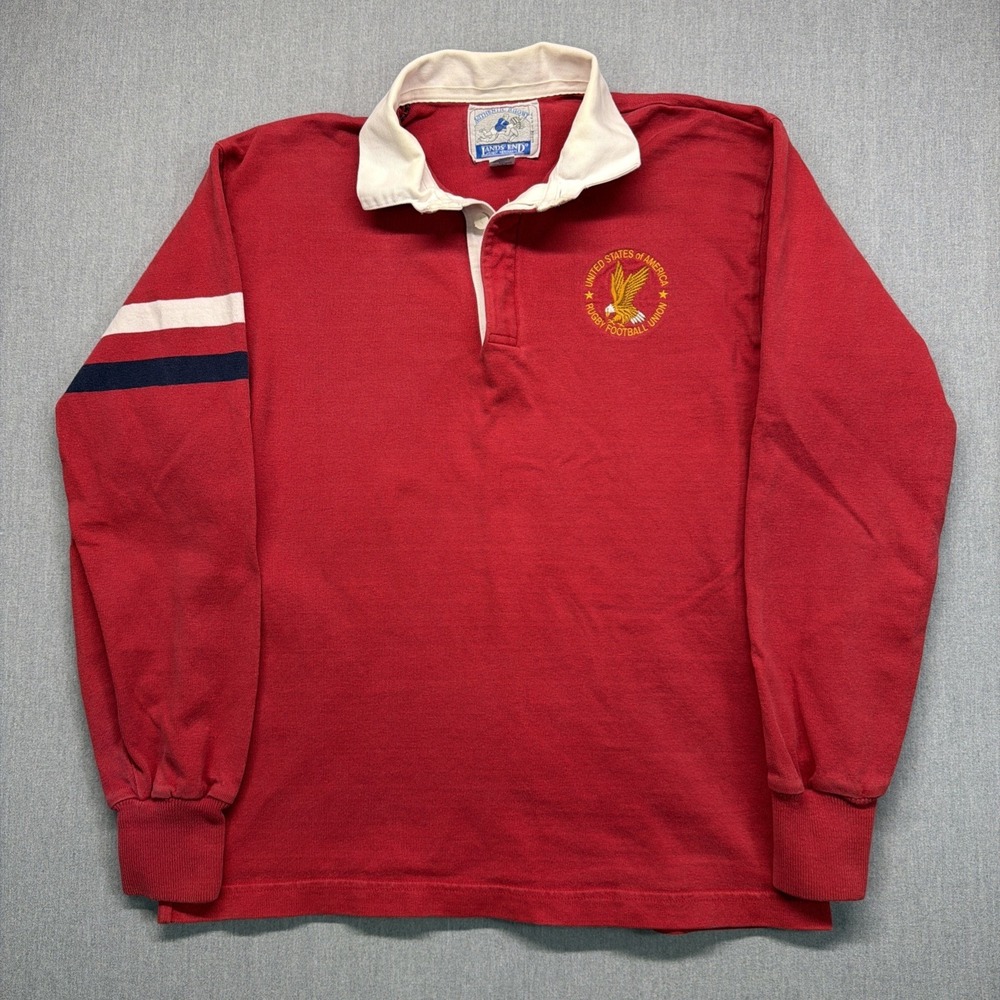 VTG Lands End Rugby Shirt Made In‎ USA Mens L Red World Cup